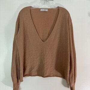 Ryan Roche Cashmere Sweater – Medium – Light Brown – Deep V-Neck